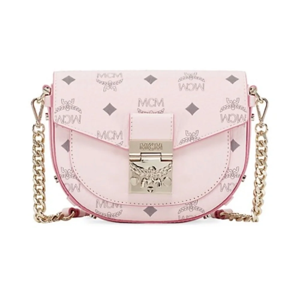 NWT $720 MCM Mini Patricia Round Crossbody Bag in Visetos in Powder Pink!